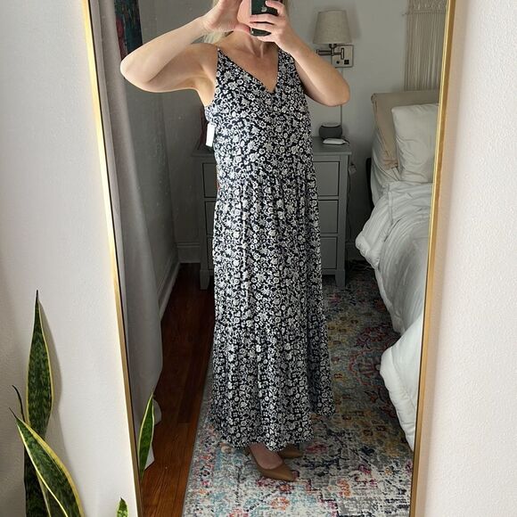 Gigi Parker Floral Batik Tiered Maxi‎ Dress Navy White Size XS - Picture 3 of 10